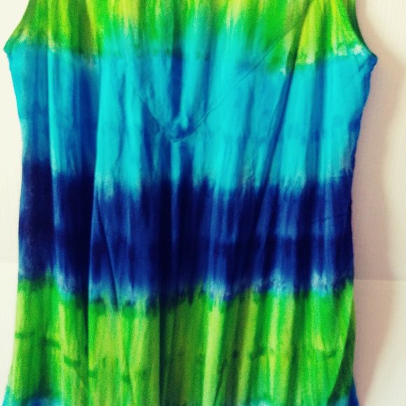Three-tone green sleeveless sundresses blue and green free size - Picture 1 of 3